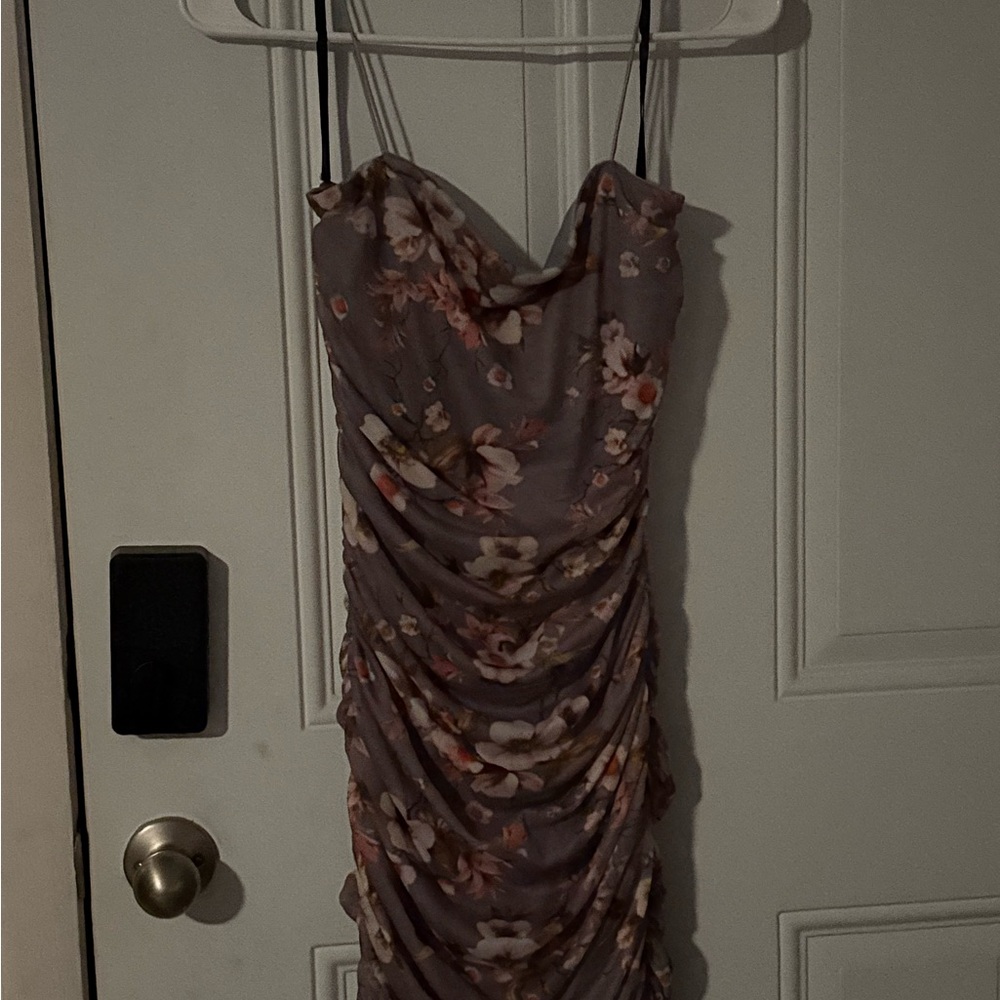 Forever 21 Floral Ruched Mini Dress - Purple and Pink